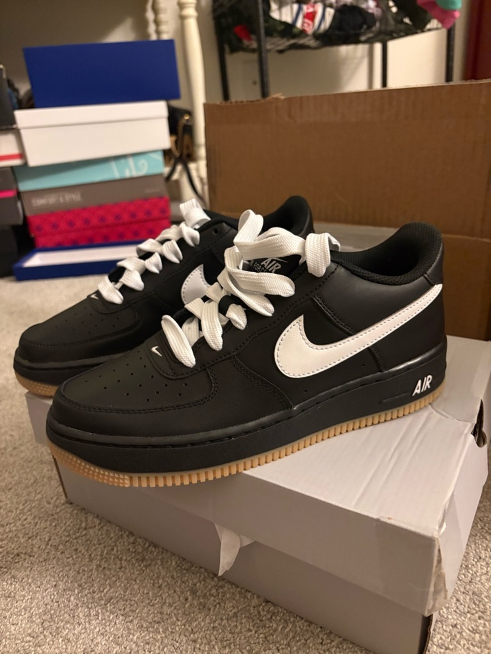 Never worn Nike Air Force 1 LV8 3 (GS) Black, White & Light Brown